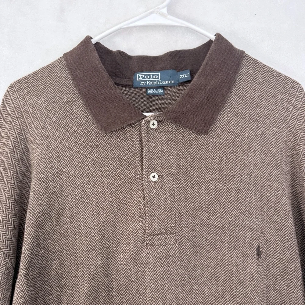 Polo Ralph Lauren Polo Shirt Mens 2XLT Tall Brown Herringbone Pony Pullover